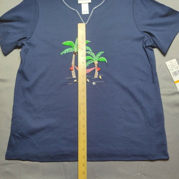 Alfred Dunner Woman Small Island Hopping Palm Beach Embellished Blouse NEW - Picture 6 of 11